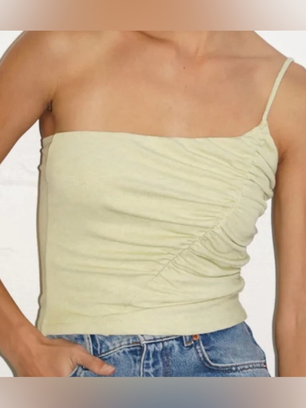 LNA clothing rafael one shoulder ribbed tank green size extra small